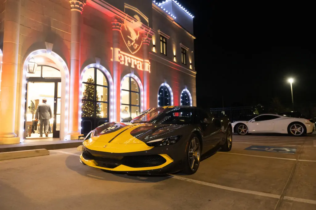 The Ferrari 296 GTB, a spanking new plug-in hybrid, on display at Valobra Master Jewelers. (Photo by Wilson Parish)