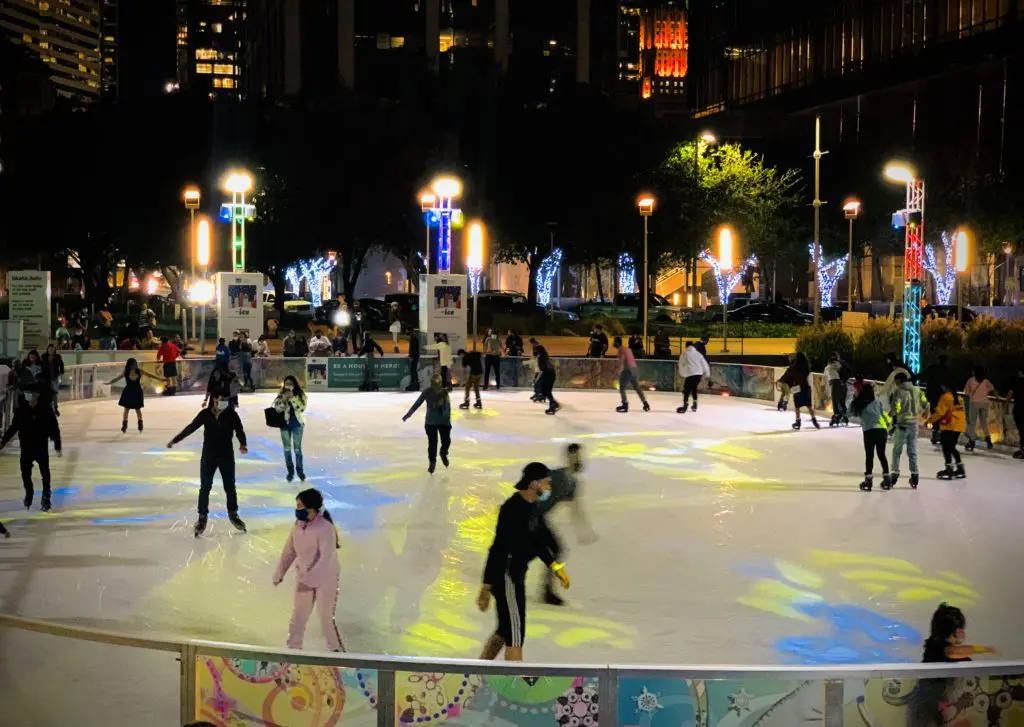 Come ice skate under the glittering lights of Downtown at Discovery Green's Holiday Ice Village (Courtesy Discovery Green)