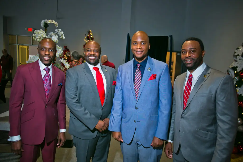 Joseph Earle, Wendell Seymour, Rashun Cowan, Errick Statum at the AIDS Foundation Houston World AIDS Day luncheon. (Photo by Morris Malakoff)