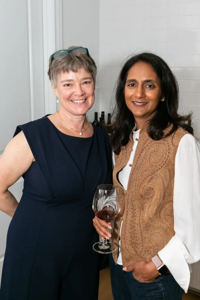 Leslie Culhane, Sneha Chanchani at ISHIDA cocktail kickoff for "stirs up still things" (Photo by Emily Jaschke)