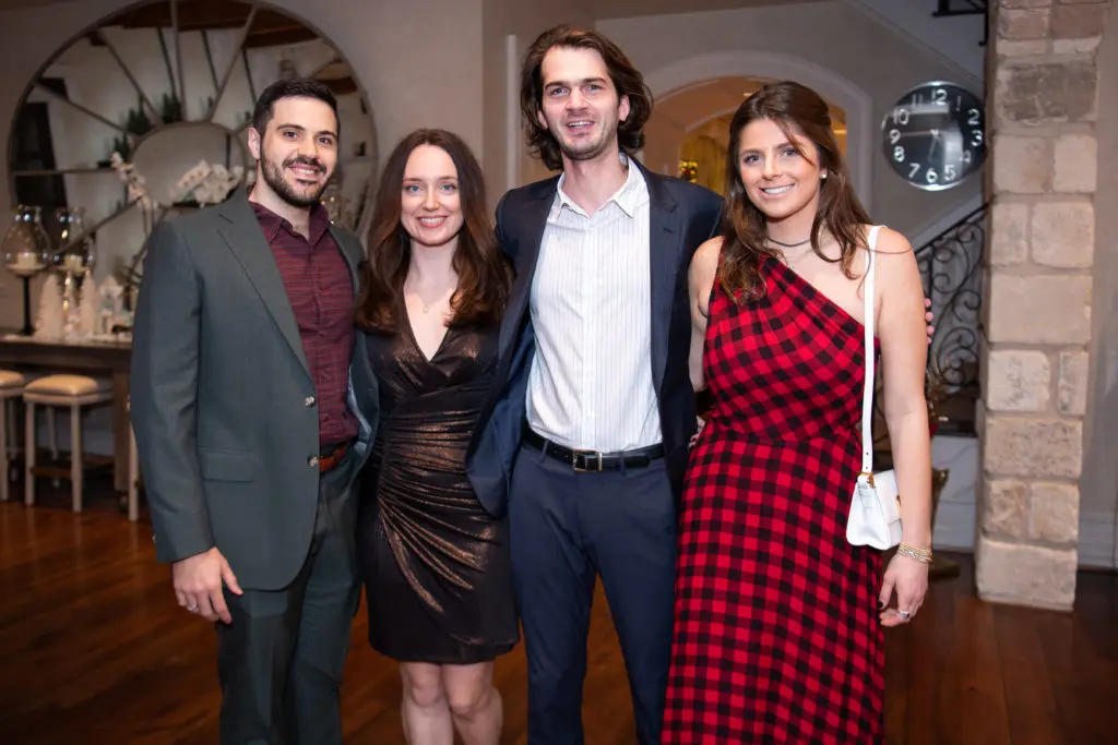 Nick & Angeliki Vrakas, Michael Fertitta, Blayne Fertitta at the Santa's Elves Party, held at The Fertitta Family home in River Oaks,  benefitting MD Anderson Children's Cancer Hospital.