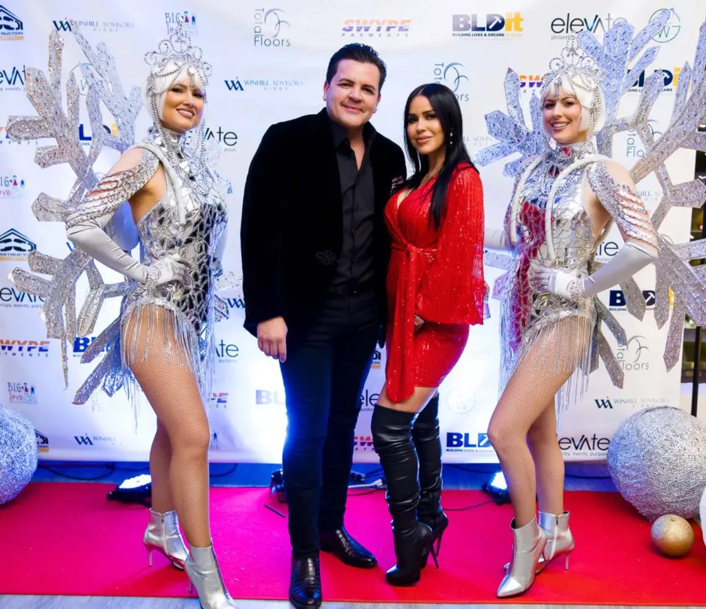 Nuno & Alda Herrera with Snowflakes at Construction Concepts Holiday Party for a Cause (Photo by Hung L. Truong Photography)