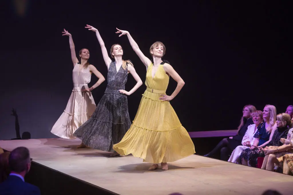 Paige Nyman, Katelyn Rhodes and Hannah Wood at the Texas Ballet Theater Caren Koslow Fashion Show and Luncheon at Bass Hall in Fort Worth, Texas on December 8, 2022. (Photo by Sharon Ellman)