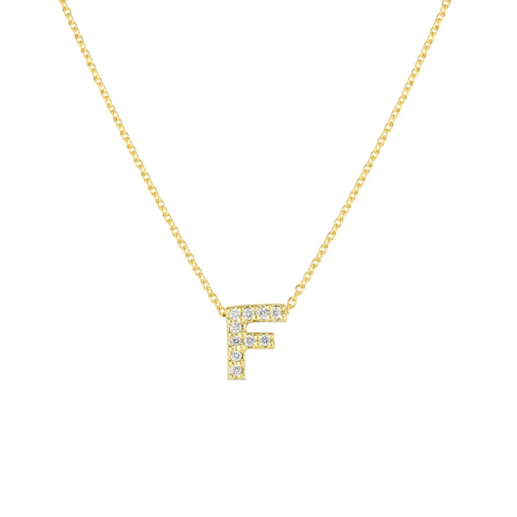 Roberto Coin 18K yellow gold Tiny Treasure Love Letter diamond "A" pendant with round diamonds weighing 0.06 carat total weight; $750
