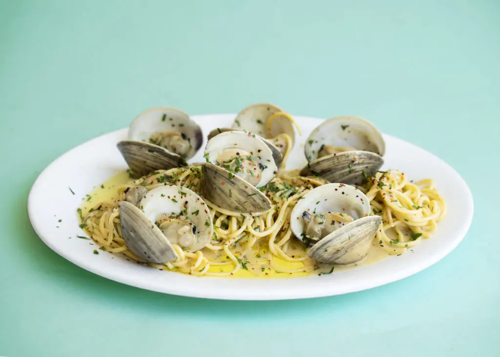Tajarin Alla Vongole at the new Louie's Italian American eatery debuting this Sunday. Photos by Lindsey Cooper-Trevino and Sergio Trevino (Photo by  Photography courtesy of Lindsey Cooper-Trevino and Sergio Trevino )