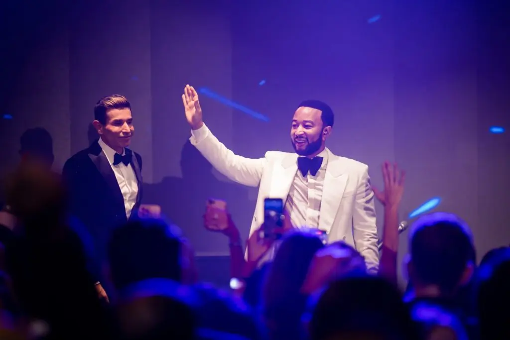 Taseer Badar, John Legend on stage at the Hilton Americas-Houston for ZT Corporate's Chairman's Ball. (Photo by Composure Studios and Black Frame Photo)