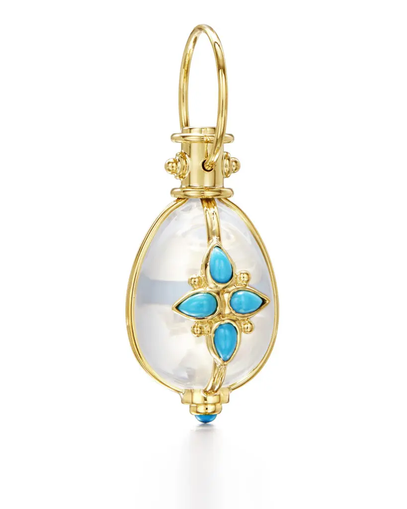 Temple St. Clair Bohemian yellow gold amulet with vivid turquoise mandala, $3950
