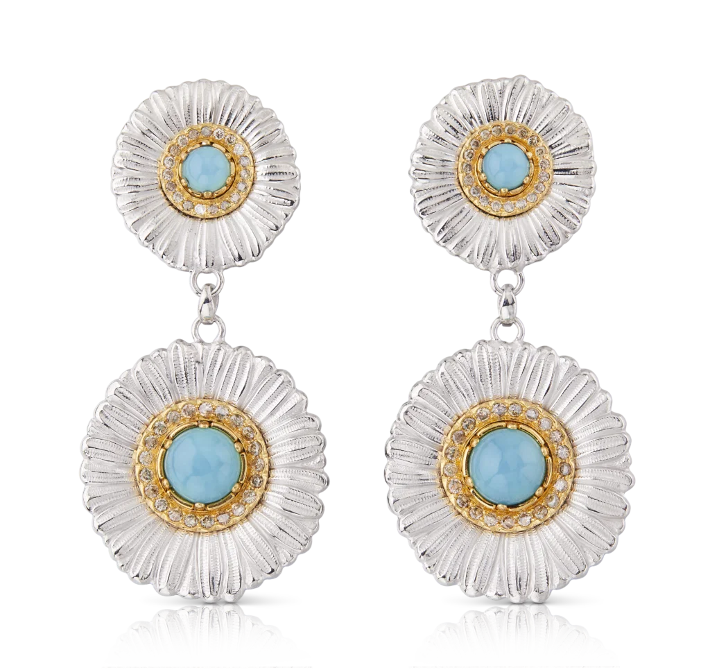 Tenenbaum Jewelers Buccellati Sterling Silver and Blue Agate Daisy Pendant Earrings