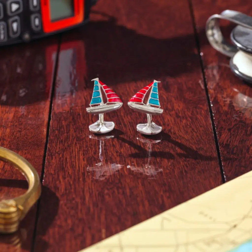 Tenenbaum Jewelers Deakin & Francis Sterling Silver and Enamel Yacht Cufflinks