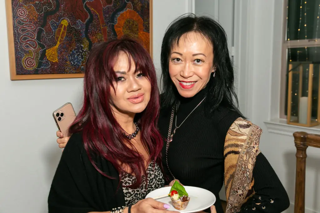Tina Ho, Jenny Wang at ISHIDA cocktail kickoff for "stirs up still things" (Photo by Emily Jaschke)