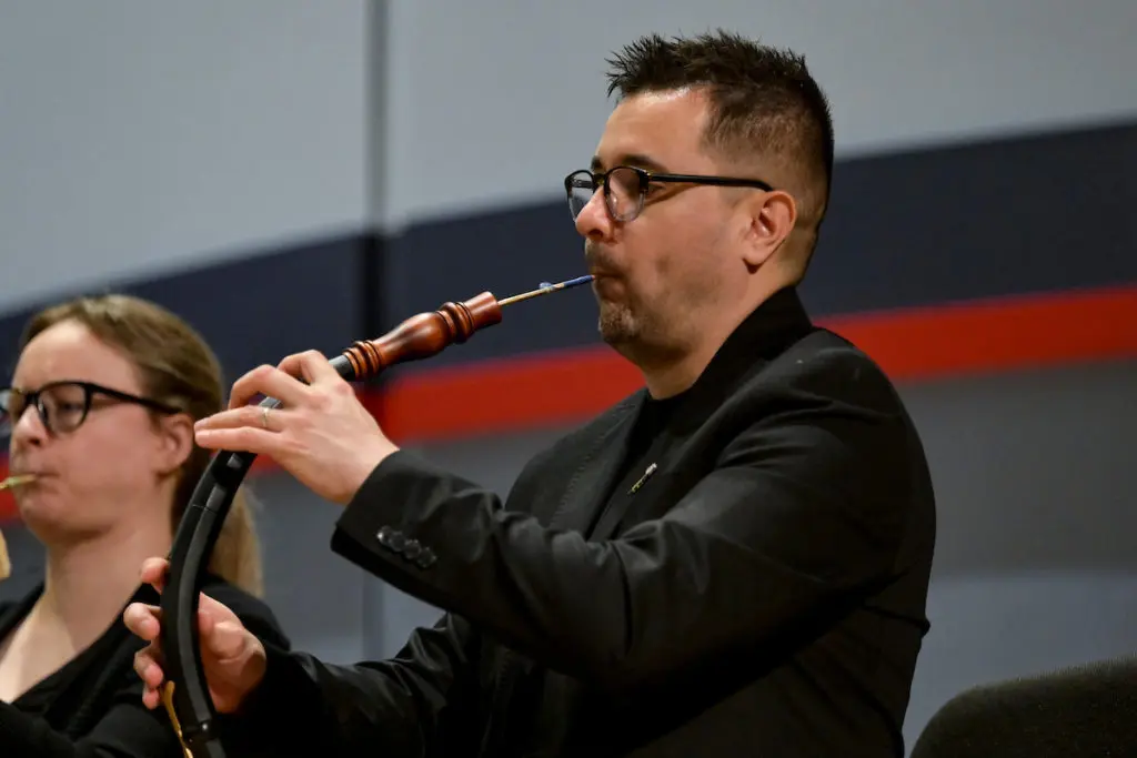 Pablo Moreno plays the Oboe da Caccia  at the Bach Society Houston Christmas Oratorio at Brockman Hall for Opera at Rice University. (Photo by Maria Lysaker)