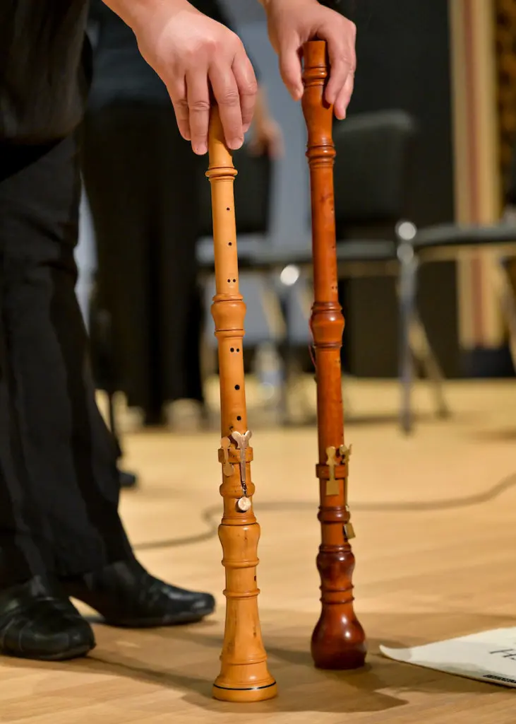 Oboes used in the Bach Society Houston performance of the Christmas Oratorio at Brockman Hall for Opera at Rice University. (Photo by Maria Lysaker)
