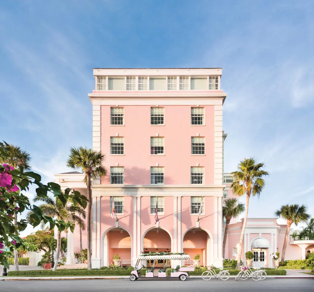 The Colony Hotel, refreshed in custom Colony Pink by Farrow & Ball. (photo by Carmel Brantley)