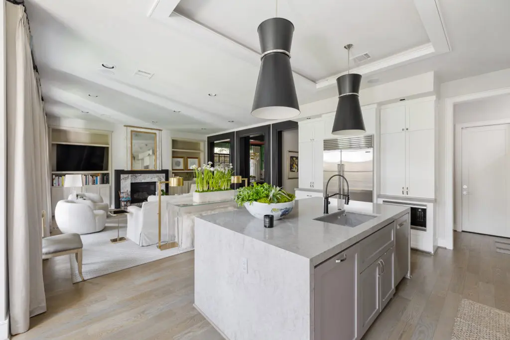 A Ceasarstone counter separates the kitchen from the main living area at 1919 Elmen in Houston. (Photo by JG Photography)