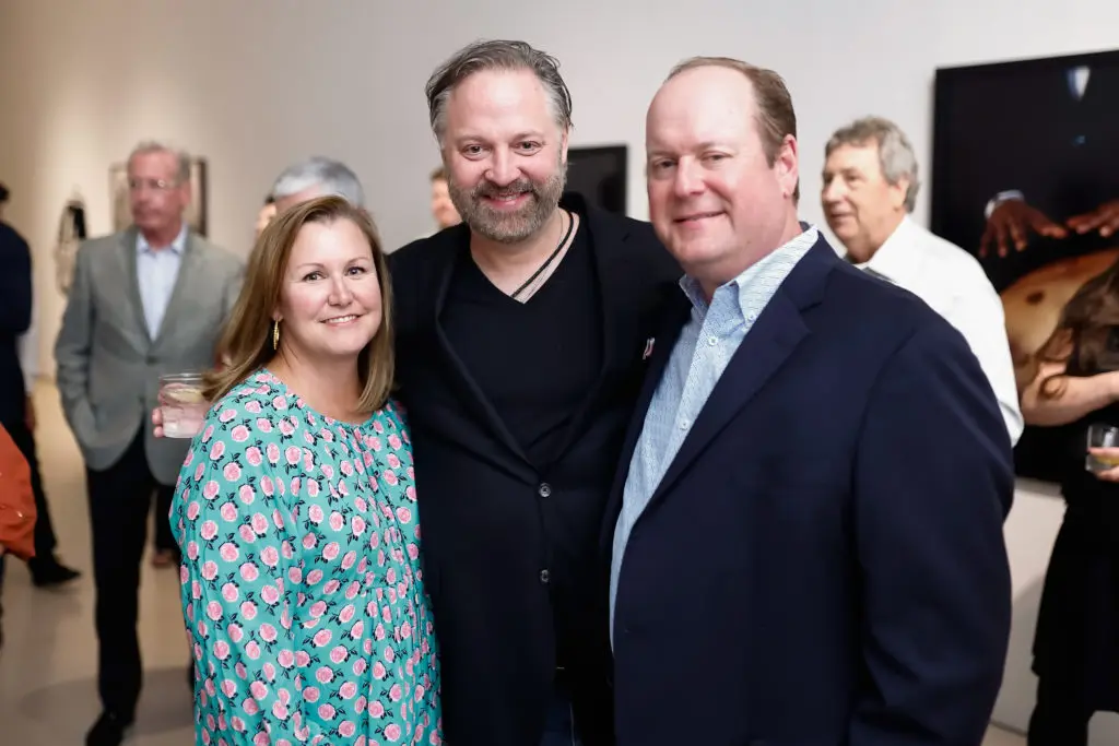 Amy Norris, Jason Aigner, Kevin Norris at Leslie's Legacy cocktail at McClain Gallery (Photo by Johnny Than)