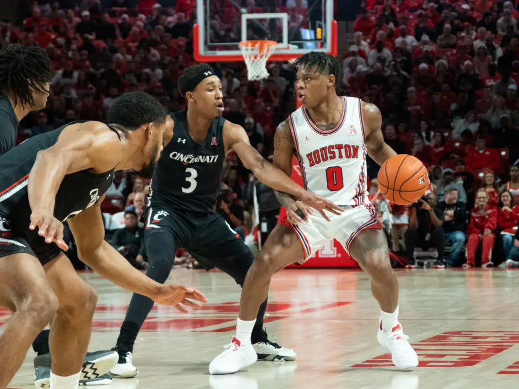 University of Houston guard Marcus Sasser draws a ton of defensive attention. (Photo by F. Carter Smith)