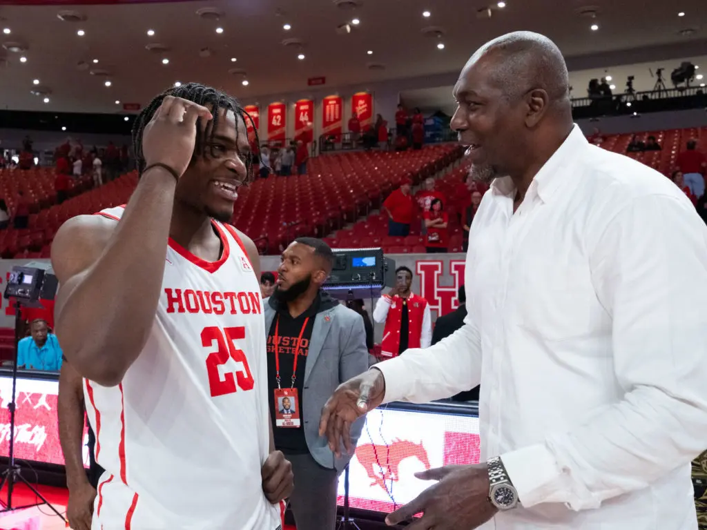 University of Houston freshman forward Jarace Walker made sure to go and see Hakeem Olajuwon. (Photo by F. Carter Smith)