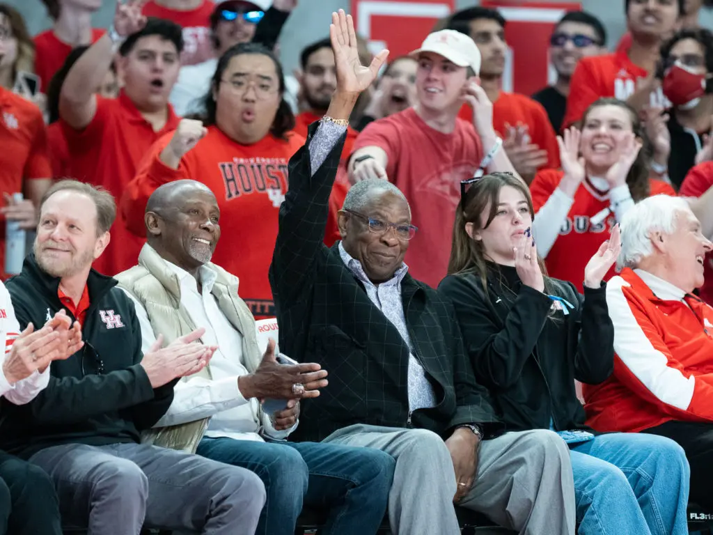 Houston Astros third base coach Gary Pettis and Astros manager Dusty Baker are big basketball fans and big fans of UH coach Kelvin Sampson. (Photo by F. Carter Smith)