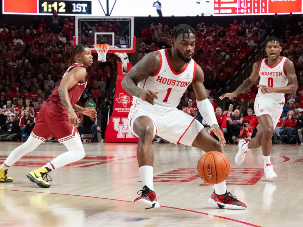 University of Houston point guard Jamal Shead is the clear vocal leader of the Coogs. (Photo by F. Carter Smith)