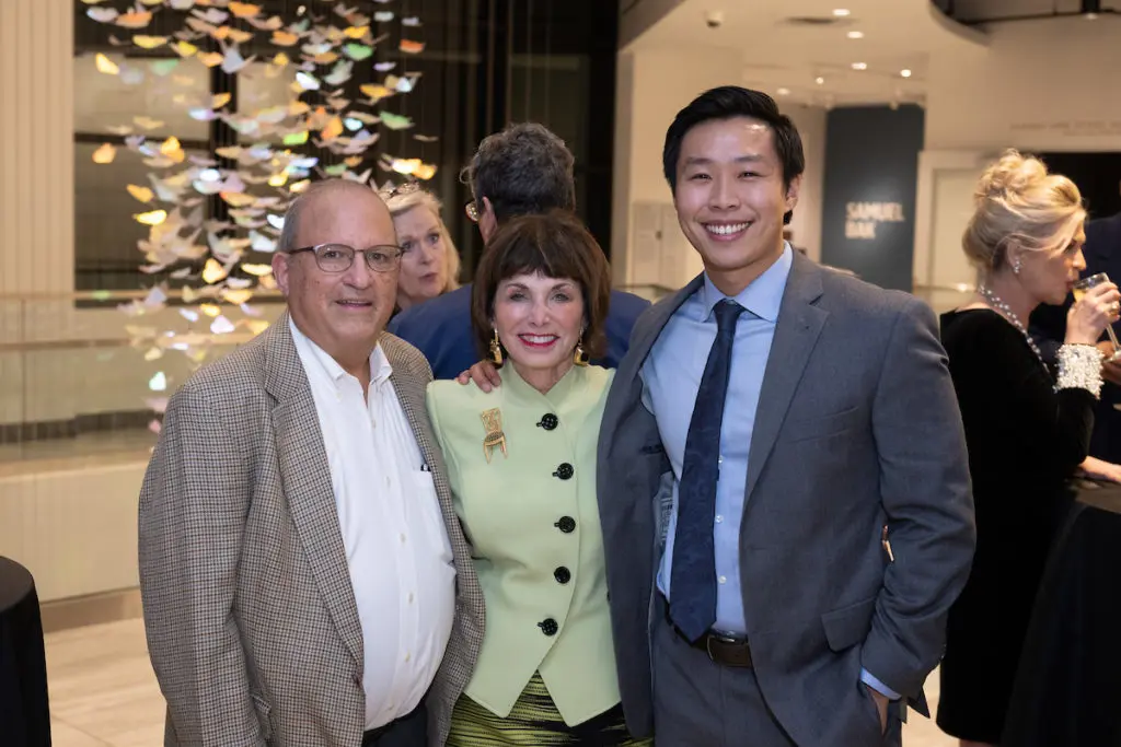 David Bell, Holocaust Museum Houston board chair Barbara Herz, Harrison Yang  at the VIP Spotlight on Courage Soirée