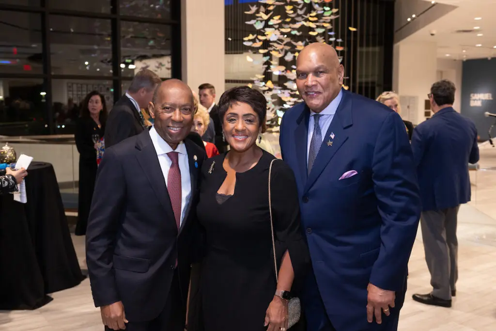LBJ Moral Courage Award dinner honorary vice chair Mayor Sylvester Turner, Linda Lorelle & Lou Gregory at the VIP Spotlight on Courage Soirée