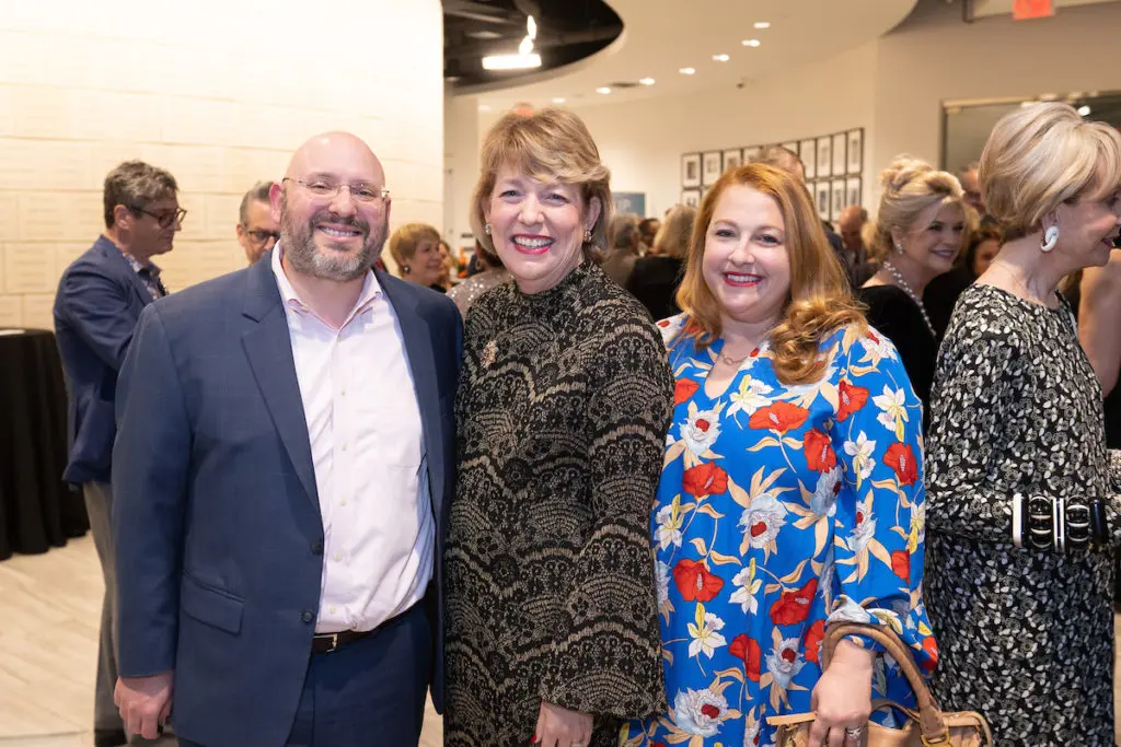 LBJ Moral Courage Award honorary committee chairs Luis F. Gomar & Stacy Soefer Gomar flank Holocaust Museum Houston CEO Kelly J. Zuniga.