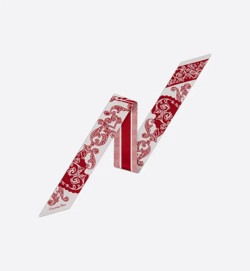 Dior Bandana Mitzah Scarf White and Red Silk Twill, $250
