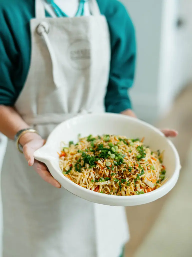 Sarah Liuzzi holds the Spicy Udon Noodles from Marcia Smart's 'Dinner is Done.'