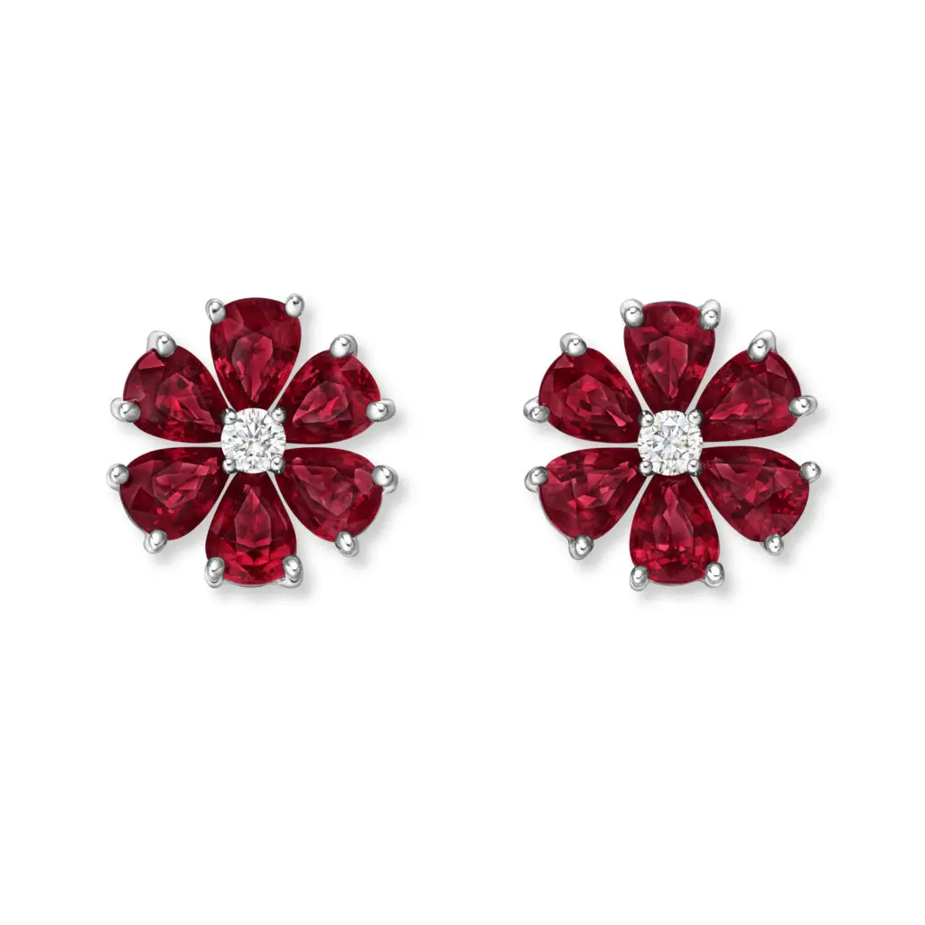 Harry Winston Forget-Me-Not Ruby and Diamond Earrings, Price upon Request 

