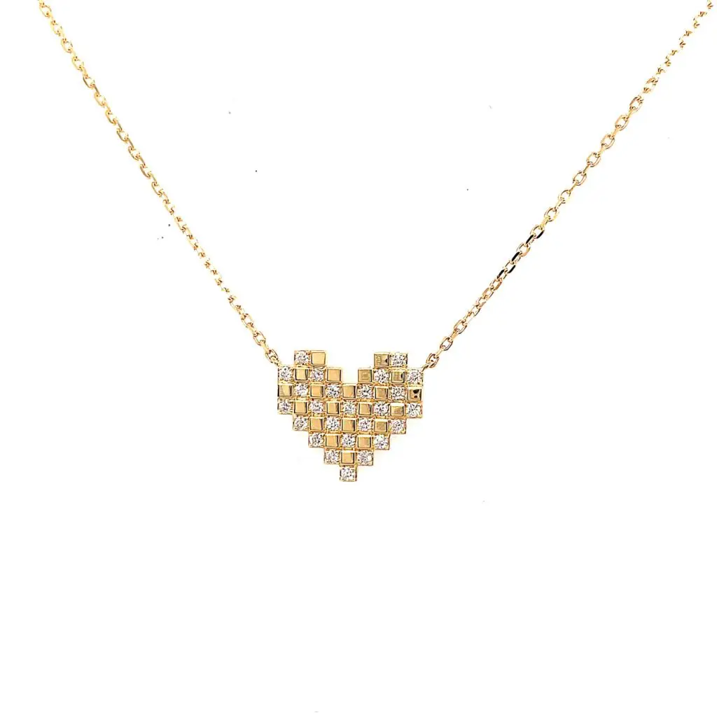 MARKET Checkered 18K Gold Heart and Diamond Necklace, $3,300