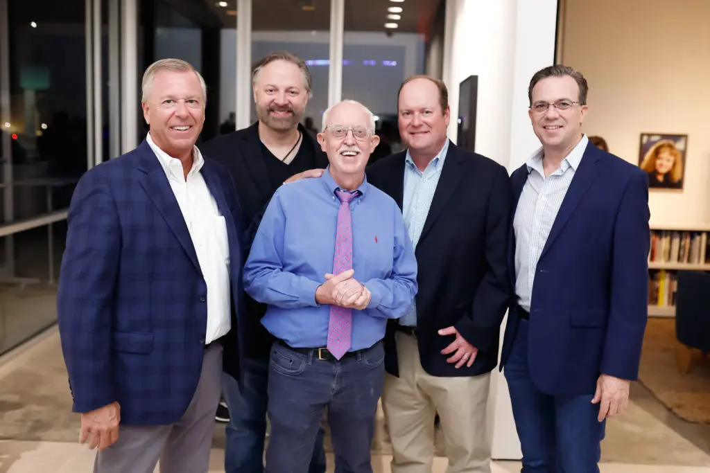 Mark Shipos, Jason Aigner, Dr. John Ott, Kevin Norris, Brad Koenig at Leslie's Legacy cocktail at McClain Gallery (Photo by Johnny Than)