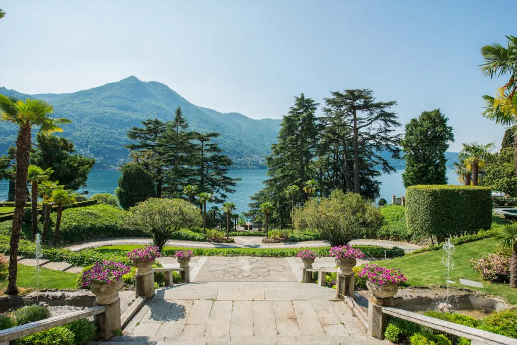 Staircase and gardens at Passalacqua. (photo by Ricky Monti)