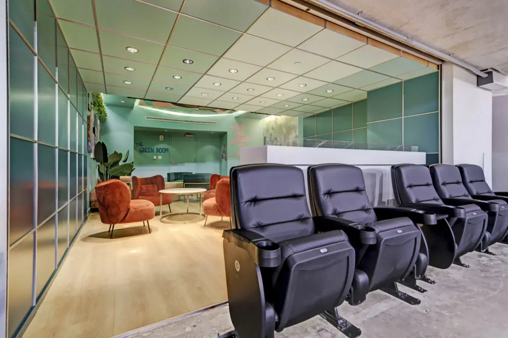 Front row seating in the Green Room suite at Toyota Center (Photo by Courtesy of Gin Design Group)
