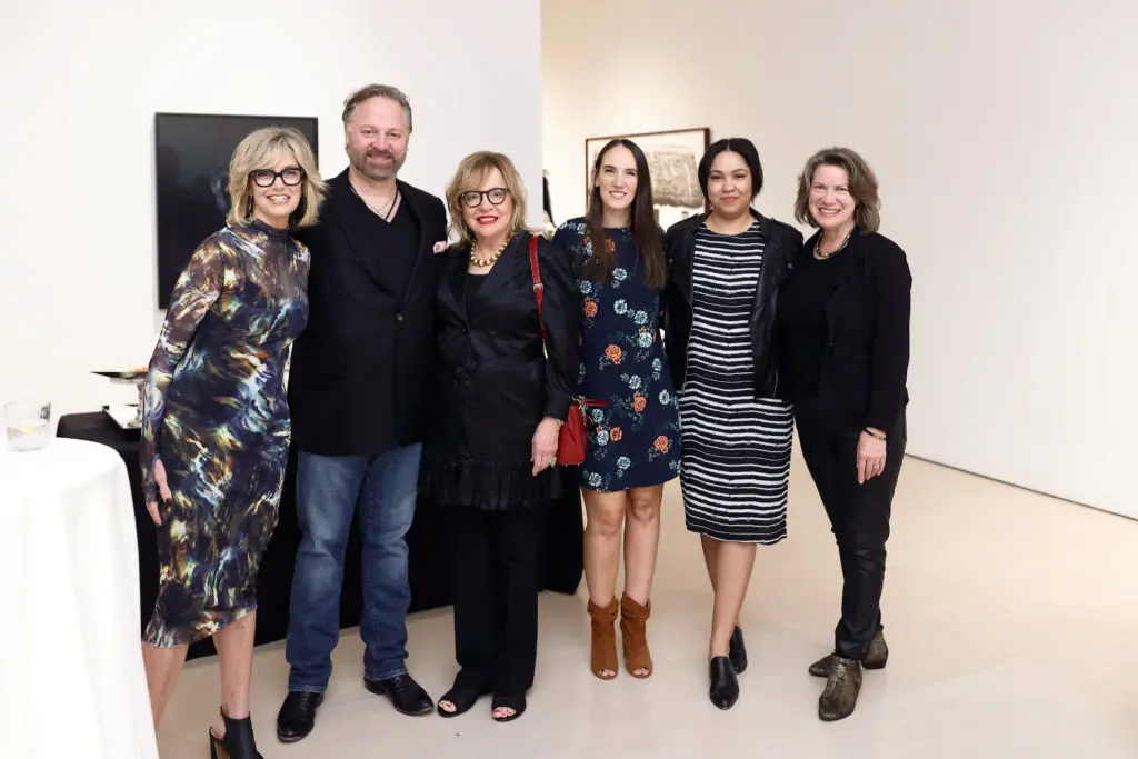 Art Museum of South Texas director Sara Morgan, Jason Aigner, Mary Aigner, McClain Gallery assistant director Sharon Graham, AMST 
director of development Kirby Conda, AMST curator Deborah Fullerton at Leslie's Legacy cocktail at McClain Gallery (Photo by Johnny Than)