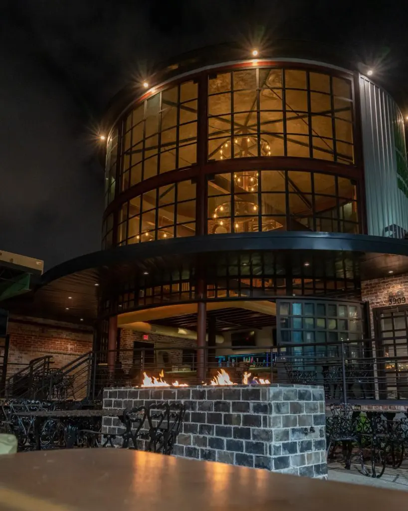 The exterior of the silo of the Bayou Heights Bier Garten which holds the beer and wine service. (Photo by Dustyn Zenner)