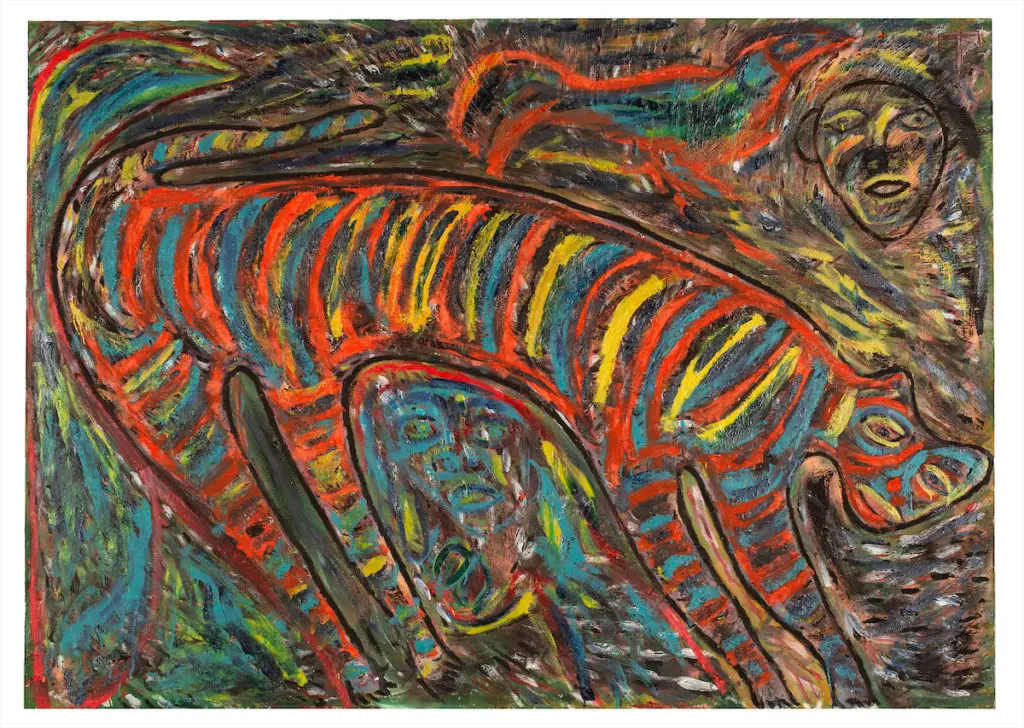 Thornton Dial's "Struggling Tiger", 1989, at the LSU Museum of Art, Baton Rouge (Collection of Robert S. Taubman; © 2023 Estate of Thornton Dial / Artists Rights Society, New York)
