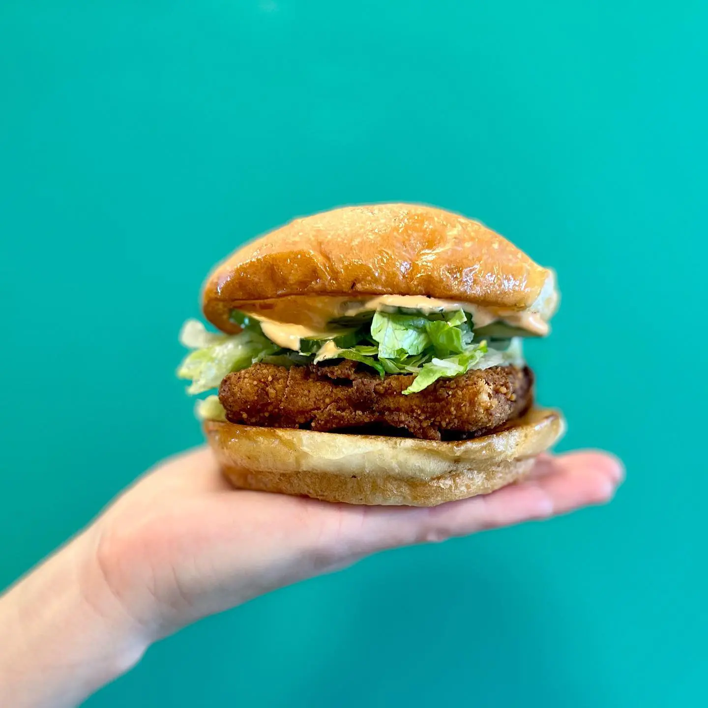 Vegan – Behold the fried tofu burger at Zonk Burger.