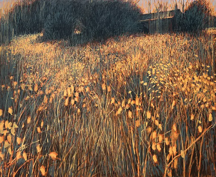 William Anzalone's "Fields #2," 2022, at Red & White Gallery. The artist, an American master of landscape, has called Round Top home for decades.