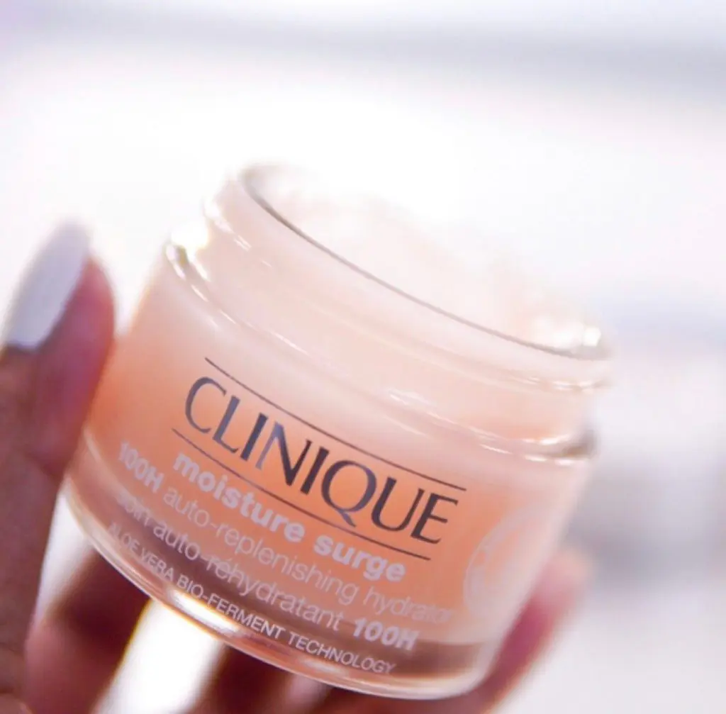 Clinique Moisture Surge 100H Auto Replenishing Hydrator plumps skin for a dewy glow.