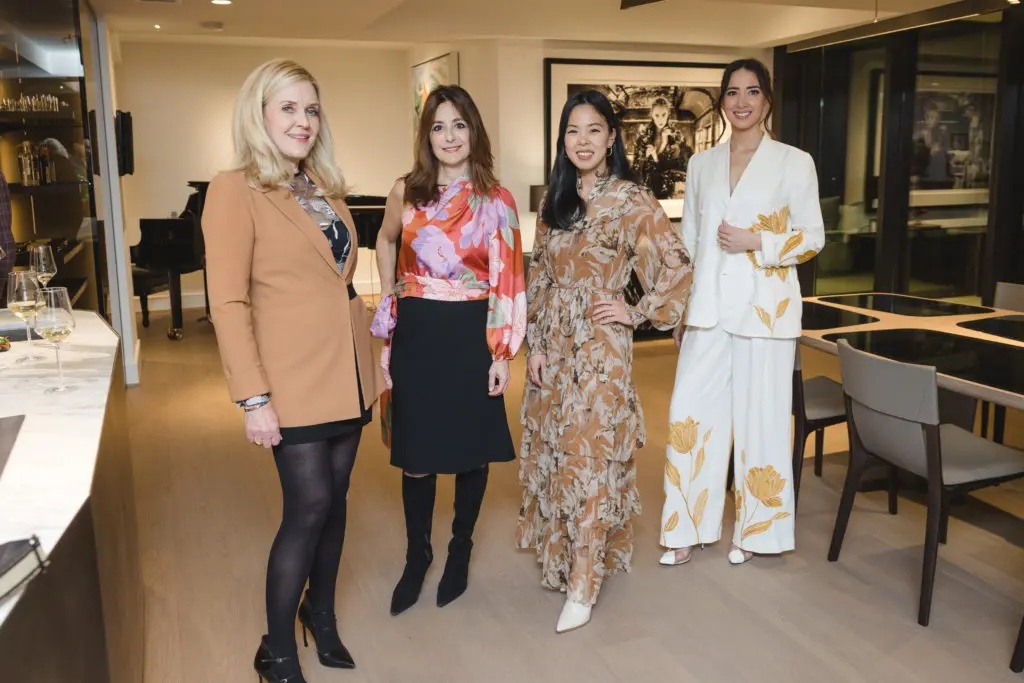 Jeanine Kaminski-Ditzel, Laura Mudd, Christy Lynn, Mackenzie Cash at CASA Companies celebration at The River Oaks. Each wearing Christy Lynn fashions. (Photo by Johnny Than)