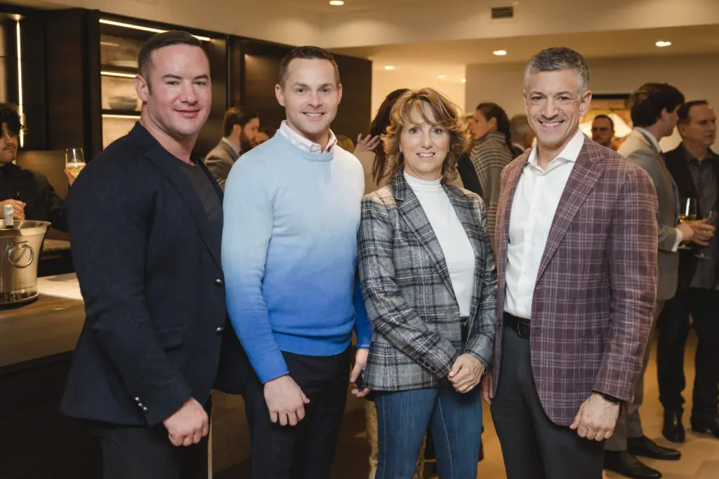 Douglas Elliman Texas co-owner Jacob Sudhoff, CASA Companies CEO Jerry Hooker, Gabriel Home Builders president Jeannine Nuzzi, Mirador Group founding principal Todd Blitzer at the CASA Companies celebration at The River Oaks.  (Photo by Johnny Than)