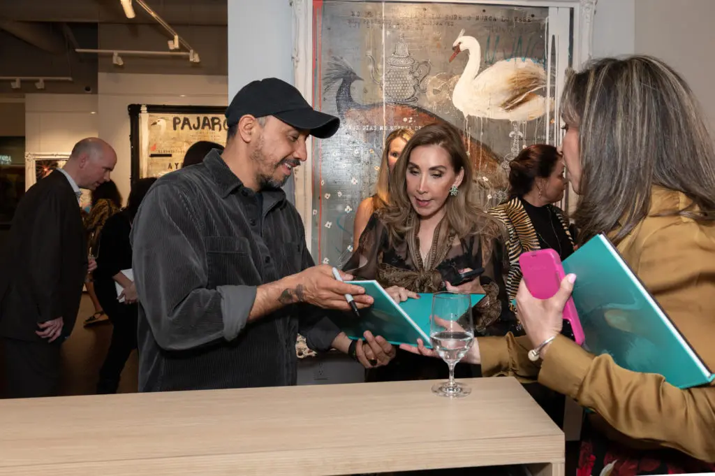 Influential painter and sculptor, Amador Montes celebrates solo debut with Art of the World Gallery co-founder, Liliana Molina at "Under the Skin" exhibition (Photo Paul R. Davis)
