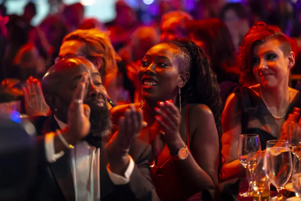 Dr. Khady Guiro, Ashley Ondich at the Ars Lyric gala held at the Houston Museum of Natural Science. (Photo by Annie Mulligan)