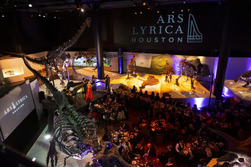Ars Lyrica gala supporters seated for a concert in the Morian Hall of Paleontology at the Houston Museum of Natural Science. (Photo by Annie Mulligan)