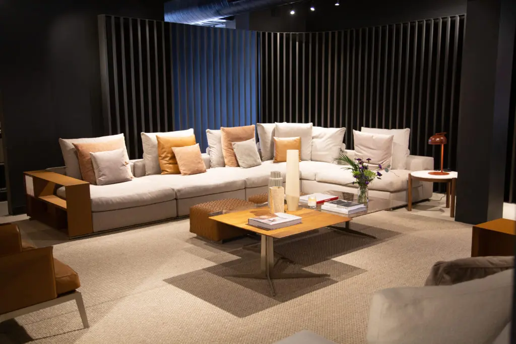 A living room vignette at the Flexform flagship showroom at BeDesign shows off its design power. (Photo by Evans Wilson)