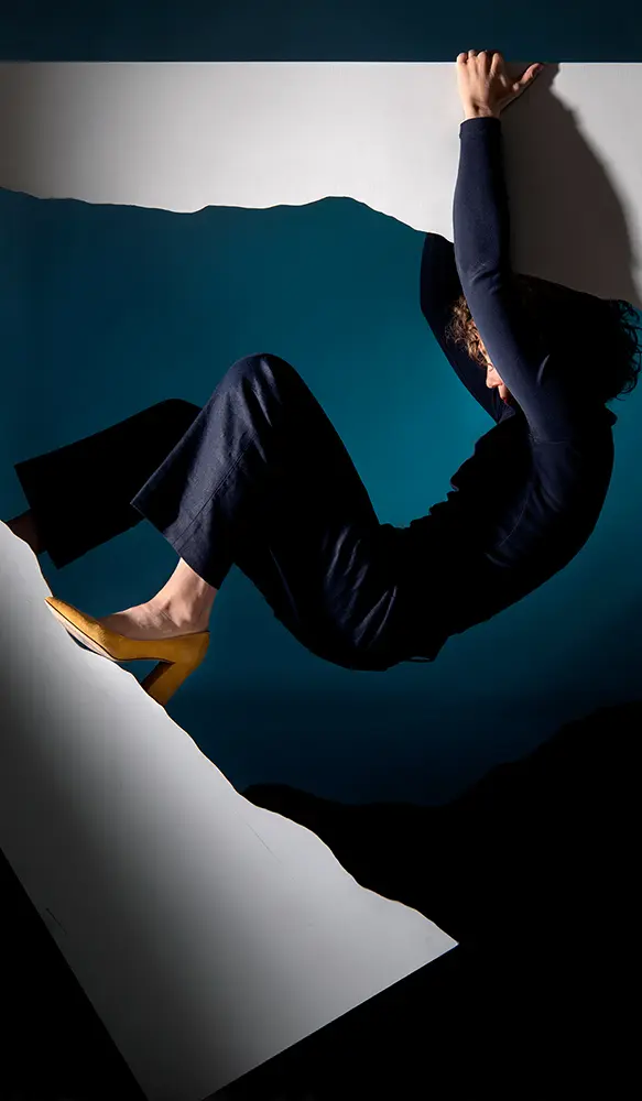 Anna Garner's "Intercepting Mountains of Man," 2020 is one of the images in the Houston Center For Photography auction. This constructed image combines performance, sculpture, and photography.  