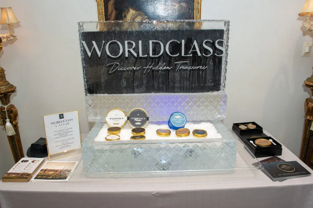 The caviar station featuring Antonius and Polanco caviars at the WORLDCLASS cocktail fête at Valobra Master Jewelers. (Photo by Jacob Power)