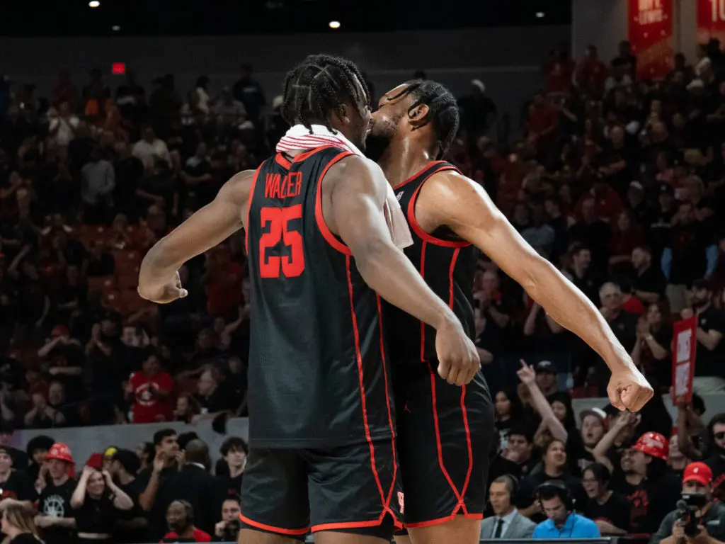 University of Houston super freshman Jarace Walker couldn't be more excited for J'Wan Roberts. (Photo by F. Carter Smith)