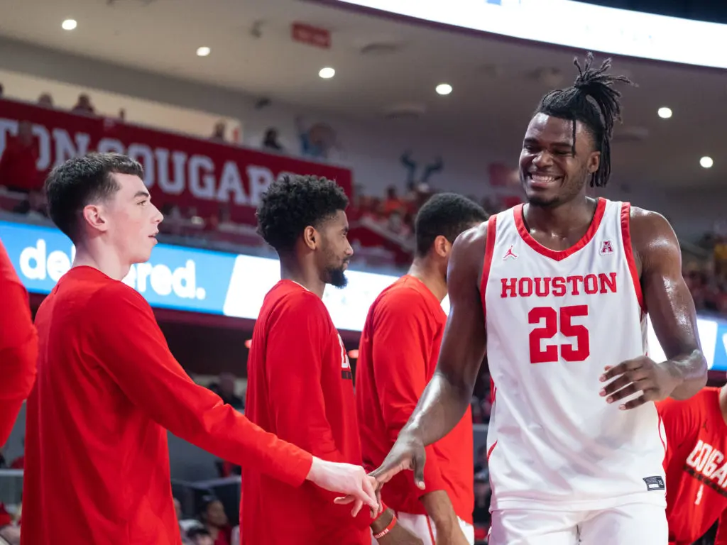 University of Houston super freshman Jarace Walker seemed to enjoy his time with his teammates.. (Photo by F. Carter Smith)