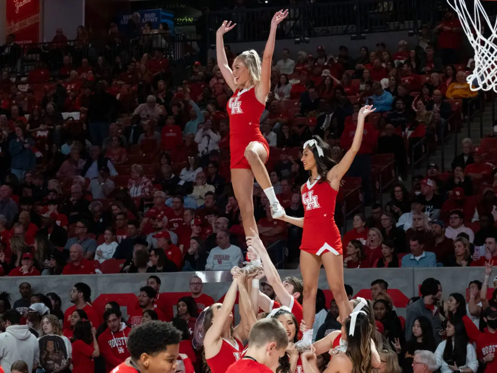 University of Houston's cheerleaders add plenty to the Fertitta Center atmosphere. (Photo by F. Carter Smith)